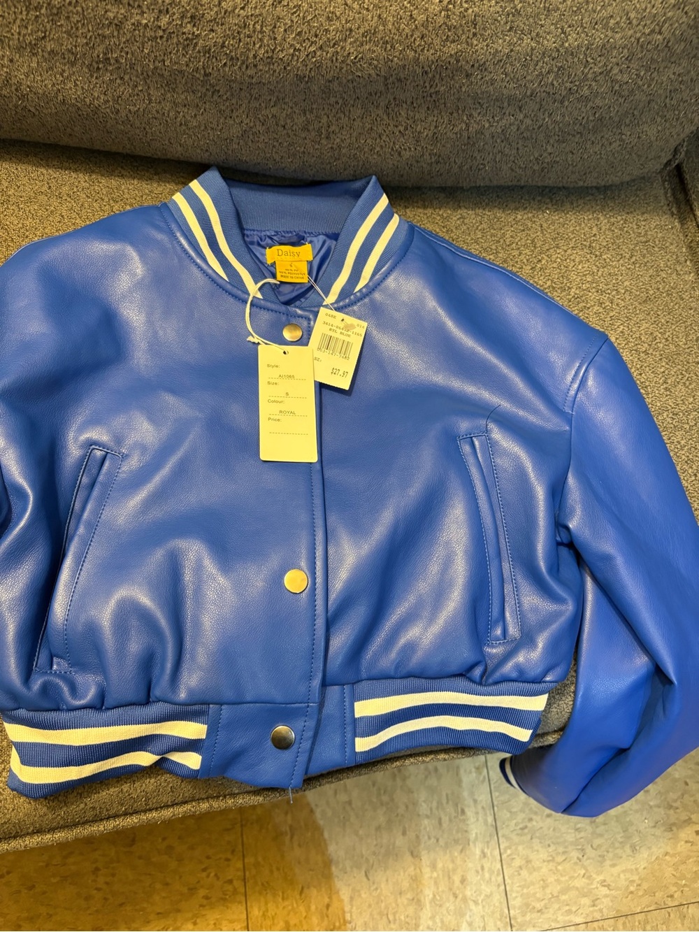 Daisy Royal Blue Snap-Front Leather Jacket